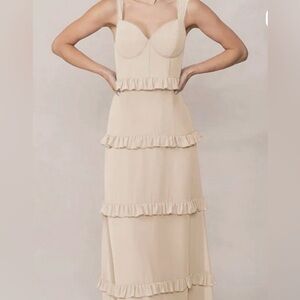 Revelry Sloane Strapless Champagne Tiered Ruffle Dress Size 4